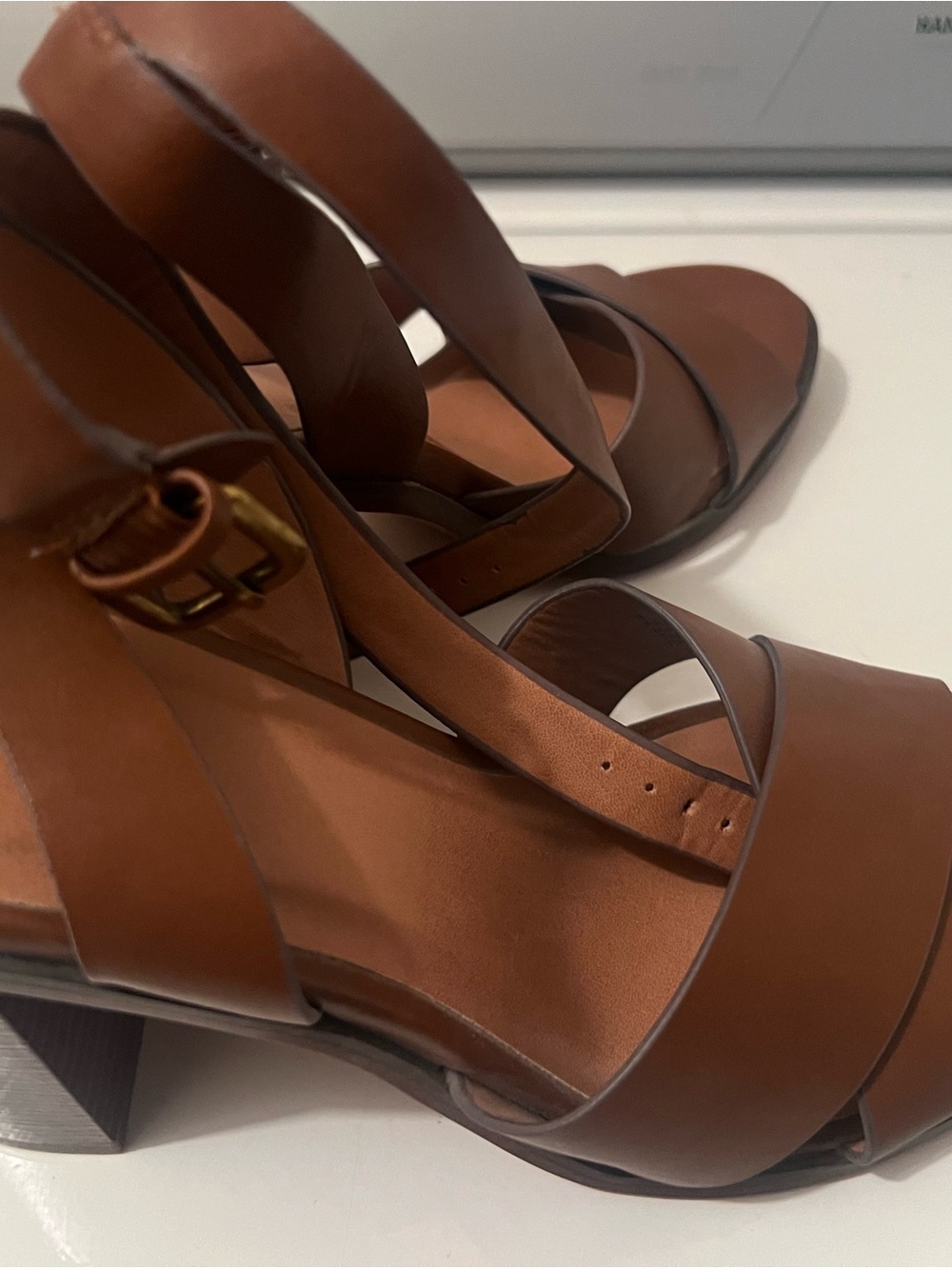 A New Day Brown Block Heel Ankle Strap Sandals